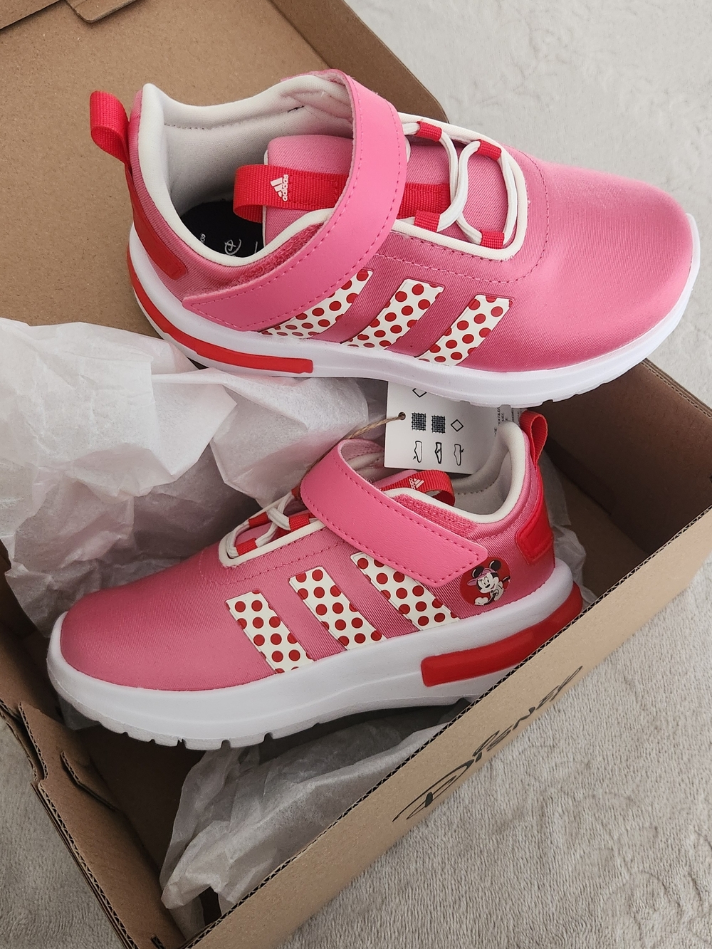 Adidas X Disney Pink Minnie Mouse Girls' Sneakers Red Polka Dots 10k Velcro